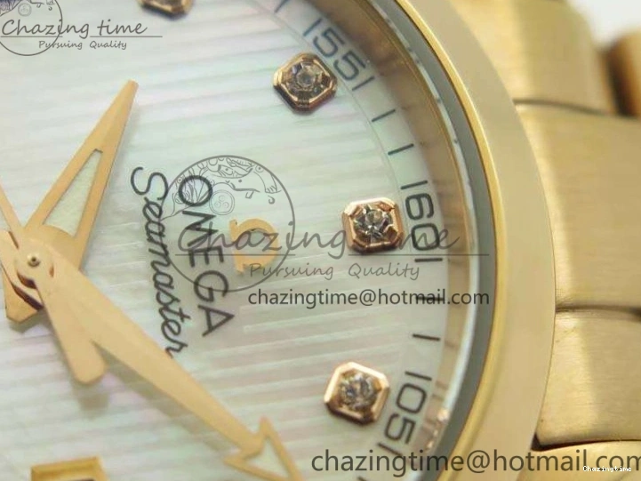 0317 Timeless Aqua Terra Ladies 35mm RG V6F Best Edition White MOP Dial On RG Bracelet A 8102